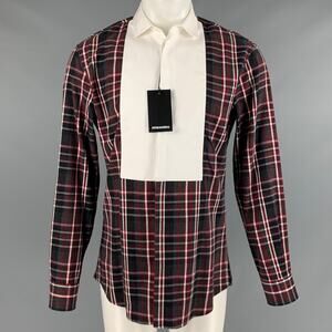 DSQUARED2 Size S Grey Black Red Plaid Cotton Tuxedo Long Sleeve Shirt
